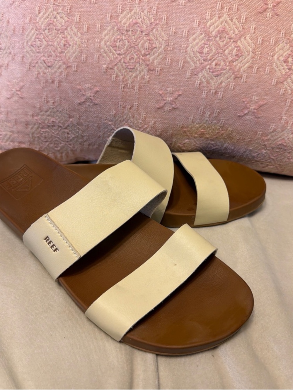 Reef Women's Cream Double-Strap Slide Sandals with Brown Footbed - Picture 2 of 3